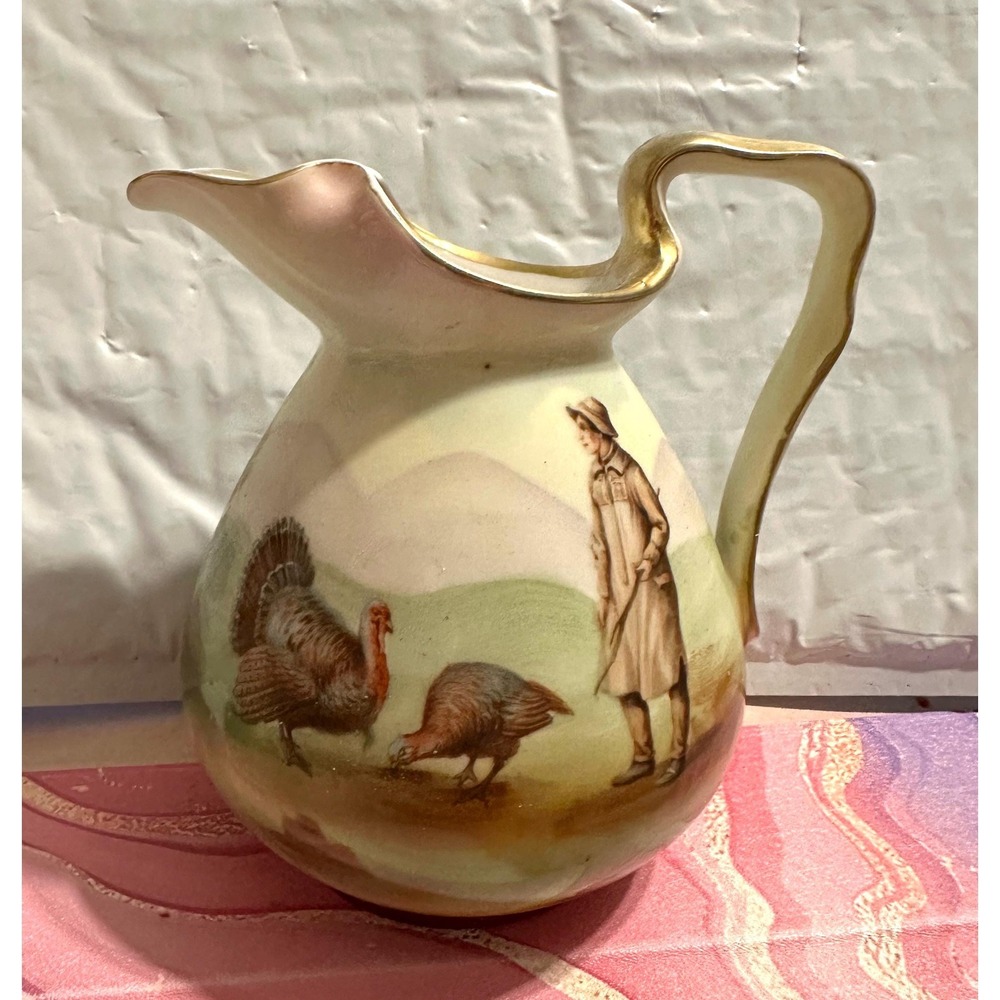 Antique Royal Bayreuth Pitcher Creamer Turkeys